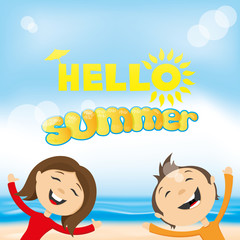 Couple on the beach is happy summer
