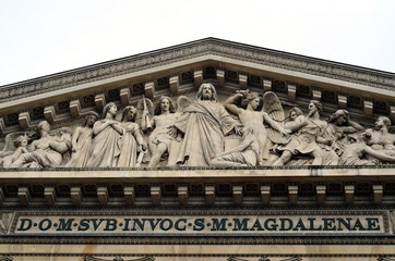 Fototapeta premium Bas-relief on the facade of the Church of Madeleine (St. Mary Magdalene) in Paris, France