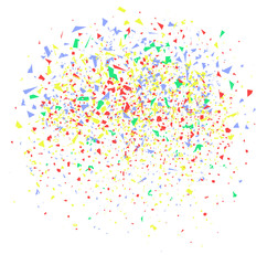 Vector illustration of colorful confetti on white background. Holiday or party background