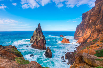 Fototapeta na wymiar Volcanic rocky formations on Ponta de Sao Lourenco, Madeira (Portugal)