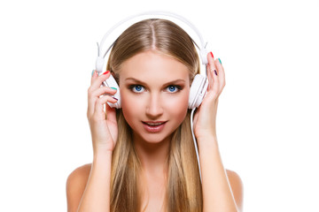 Fototapeta premium Girl with big headphones on head