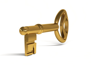 Gold Key on white background. 3d rendering