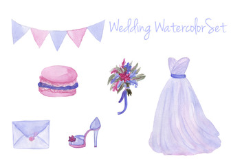 Watercolor wedding set in popular serenity color