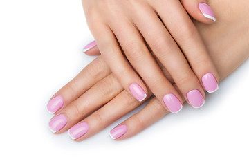 Woman hands with french manicure - 102728860