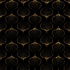 Fototapeta na wymiar Shells gold seamless pattern. Modern art deco seashells texture.