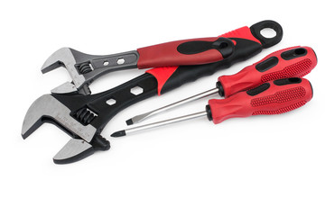  red adjustable wrenches and screwdrivers