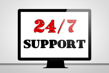 24 / 7 support- computer illustration concept