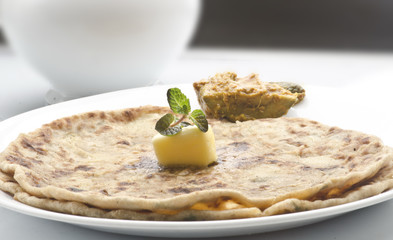 Yummy alu parathas with pickles