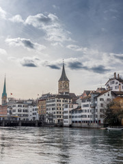View of the riverside of the Limmat and the old town of Zurich -