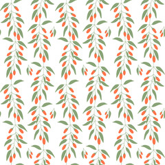 Seamless pattern branches and leaves of Goji berries . Floral background.