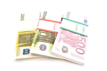 different euro banknotes on white