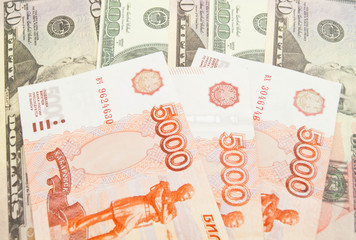 thousand rubles banknotes and different dollars