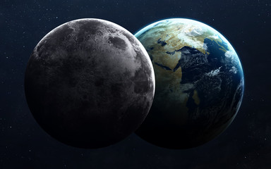 Earth and moon from space. Elements of this image furnished by NASA