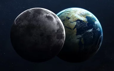 Papier peint photo autocollant rond Pleine Lune arbre La Terre et la Lune depuis l& 39 espace. Éléments de cette image fournis par la NASA