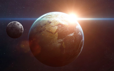 Obraz na płótnie Canvas Earth and moon from space. Elements of this image furnished by NASA