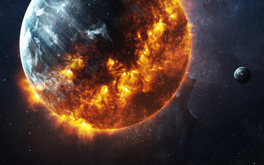 Abstract apocalyptic background - burning and exploding planet . This image elements furnished by...