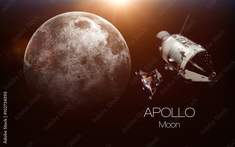 Poster moon - apollo spacecraft. this image elements furnished by nasa.