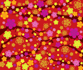 Seamless Spring background with branches and flowers for your design