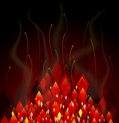 Red abstract background with simulations of fire and sparks