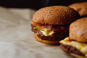 Beautiful Fresh burger a closeup on the background paper