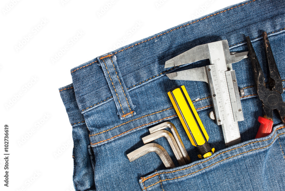 Wall mural tool kit in jean pocket