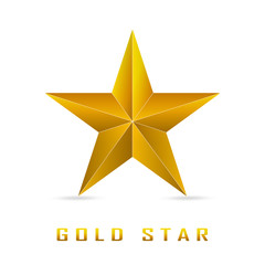 Single golden star shine on white background