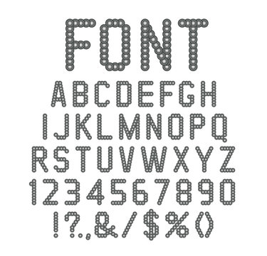 Vector font. Letters of gray circles on a white background.