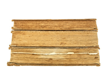 Stack of old books on a white background