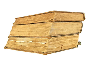 Stack of old books on a white background
