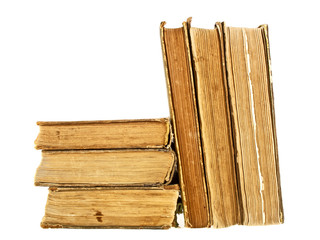 Stack of old books on a white background