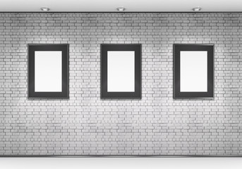 White studio and three picture. 3d.