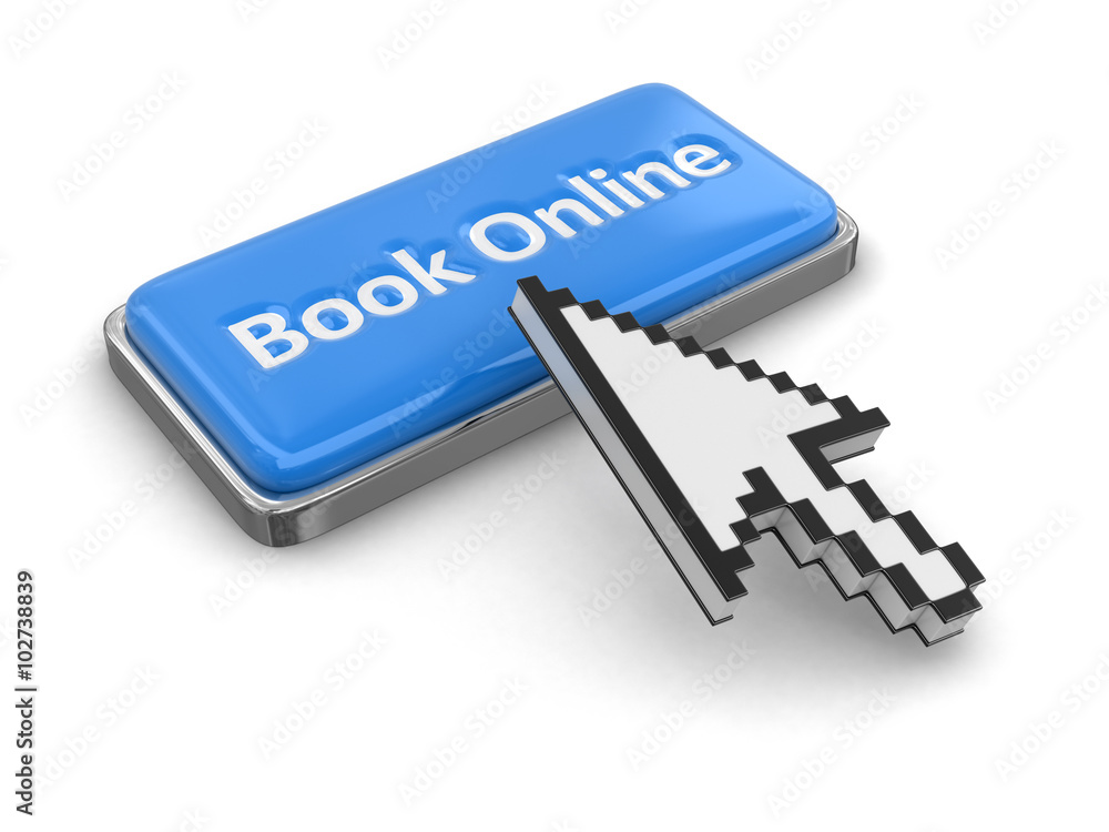 Poster cursor and button book on-line. image with clipping path