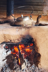 Traditional preparation of tea on clay oven Nepal