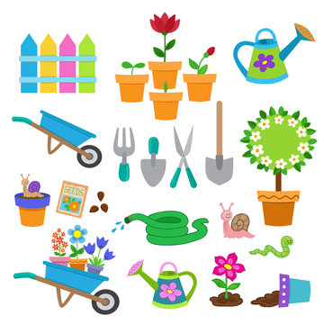 Cartoon illustration Gardening icon set.