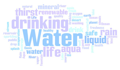 Fototapeta premium Water related words word cloud, water typography background 