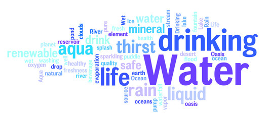 Obraz premium Water related words word cloud, water typography background 