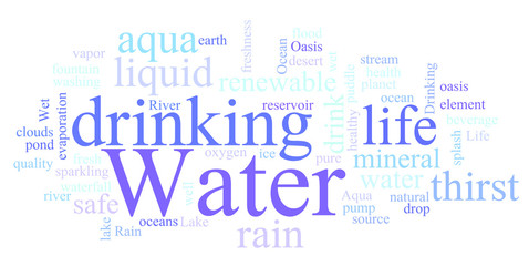 Water related words word cloud, water typography background 