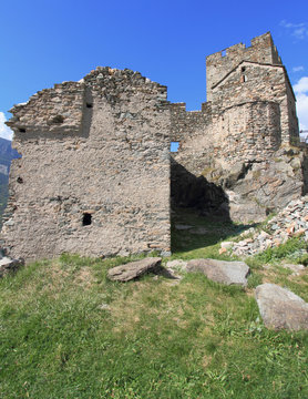 ruins of Chateau de Cly of Aosta, Italy