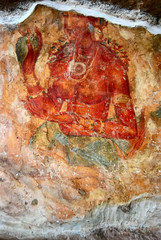 Ancient fresco on mount Sigiriya, Sri Lanka