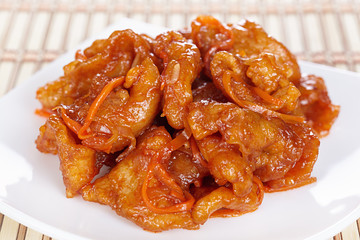 Chinese cuisine. Pork in batter and sweet and sour sauce