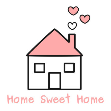 cute lovely black white and pink home with hearts cartoon vector illustration
