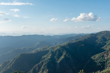 Layers of mountains in the fog at Mon Khuy montain, Tak province Thailand