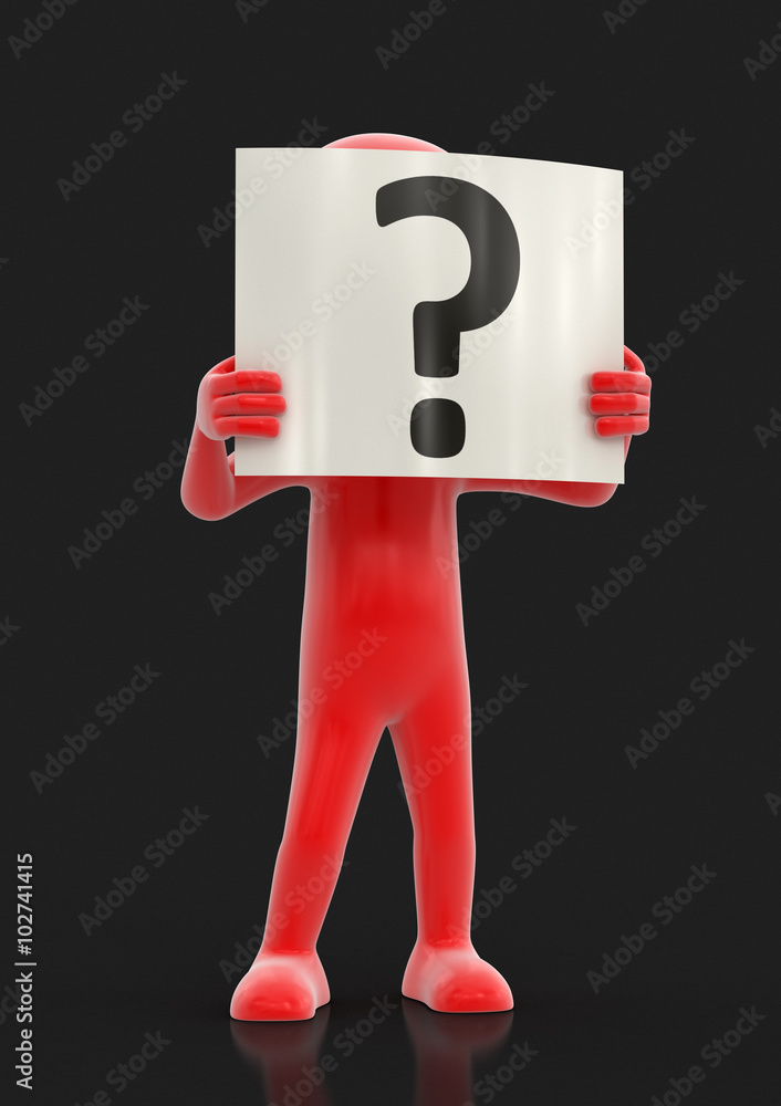 Poster man and question mark signs. image with clipping path