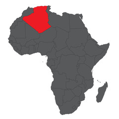 Map of Africa on gray with red Algeria vector