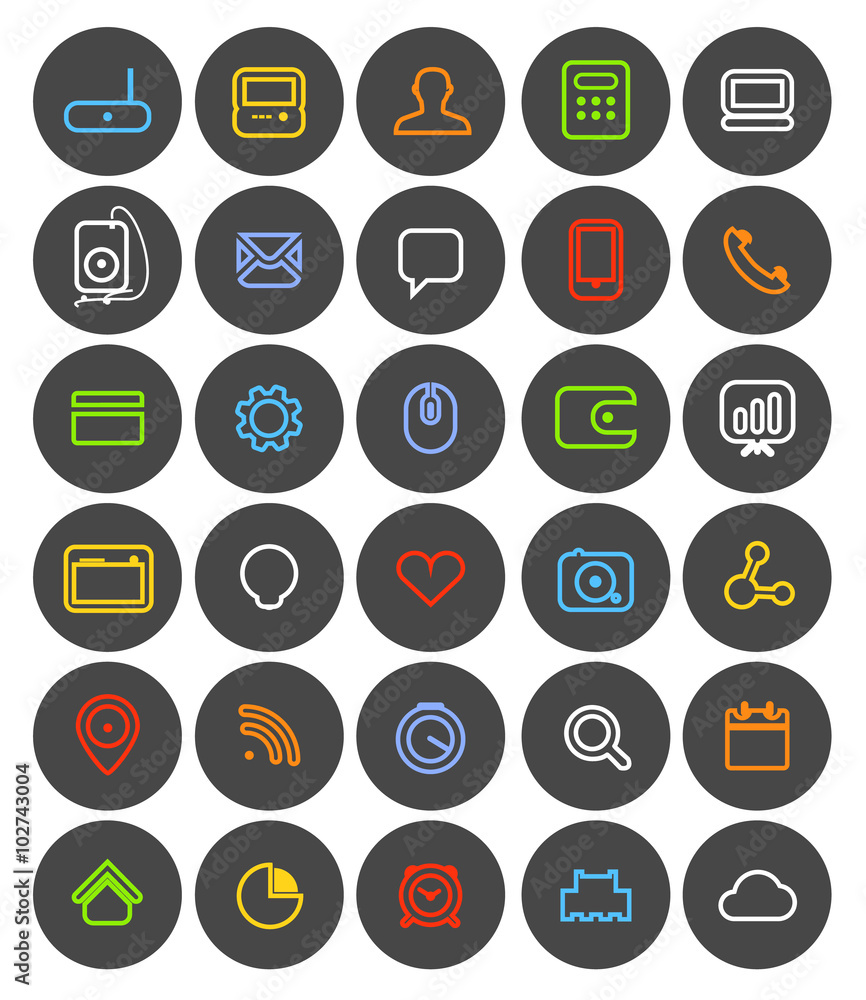 Aufkleber different simple web navigation pictograms collection. flat desi