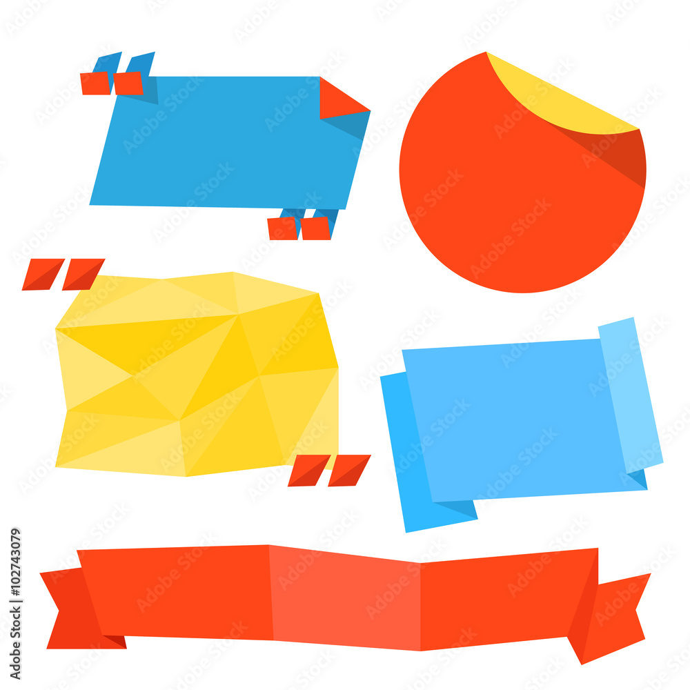 Poster different origami paper quote blank stickers set. vector element