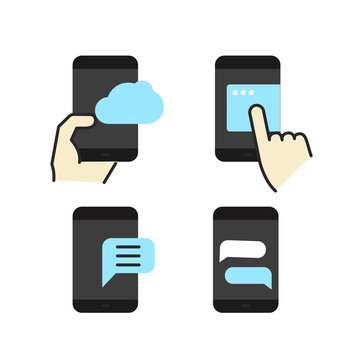Different modern smartphone color flat icons collection