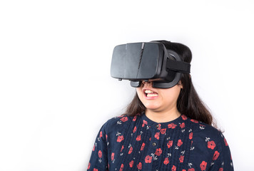 Asian girl using VR glasses