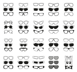 fashionable glasses simple black vector icons set