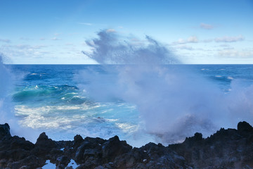 Wave splash on the rocks, instagram toning